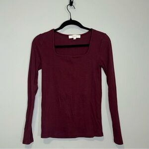 LOFT Square Neckline‎ Burgundy Long Sleeve Top Size M